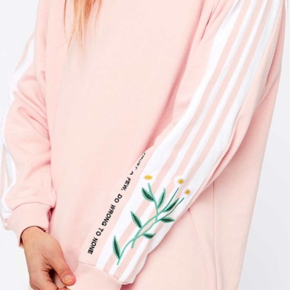 ADIDAS I Pink Turtle Neck LOVE-SET Sweatshirt w/ Embroidered Flowers & Quote, XS - Picture 2 of 15